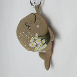 HAND EMBROIDERED WHITE FLOWER WHALE PLUSH CHARM_CWMM6020