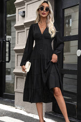 V-Neck Slit Dress High-Waisted Cardigan Dress