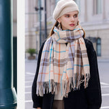 Womens Double Face Plaid Scarf Winter Warmth