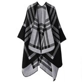 KNITTED WOOL PLAID LARGE SHAWL SCARF CLOAK_CWASC2170