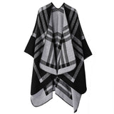 KNITTED WOOL PLAID LARGE SHAWL SCARF CLOAK_CWASC2170