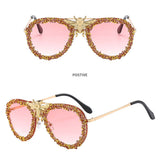 DIAMOND STUDDED RETRO METAL LARGE FRAME SUNGLASSES_CWASG0865