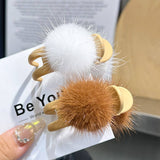 MINK FUR BALL HAIR CLAW CUTE WINTER FLUFFY CLIP_CWAHA3310