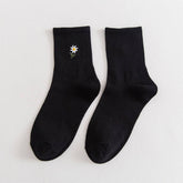 SOLID COLOR DAISY SOCKS COTTON MID CALF STYLE_CWMS088