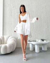 Trendy Lounge Set: Cardigan Top & Wide Leg Shorts