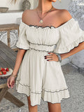 Vacation-Style Ruffle Sleeve Solid Color Dress
