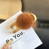 MINK FUR BALL HAIR CLAW CUTE WINTER FLUFFY CLIP_CWAHA3310