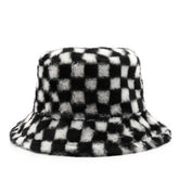 Winter Plush Plaid Bucket Hat Outdoor Warm_Cwah2172