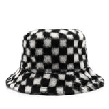 Winter Plush Plaid Bucket Hat Outdoor Warm_Cwah2172