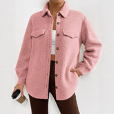 Solid-Colored Long-Sleeved Lapel Fleece Coat