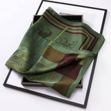Vintage Letter Print Satin Square Scarf For Women_Cwasc0809