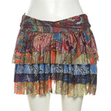 Vintage High Waist Ruffle Print Mini Skirt