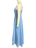 V-Neck Halter Strap Elastic Denim Long Dress