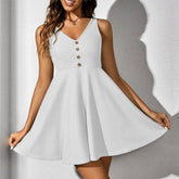 V Neck Waist Fresh Sweet Button Down A Line Dress_Cwdsd3201