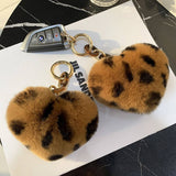 LEOPARD PRINT FUR BALL HEART SHAPE BAG KEYCHAIN_CWMM2451