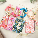FLORAL PU WALLET WITH BEAD BRACELET CARD HOLDER_CWAB4955