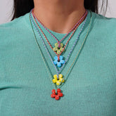 COLORFUL GLASS FLOWER PENDANT ROPE NECKLACE_CWMM7527