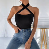 Solid Cross Neck Halter Top Sexy Slim Fit