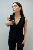 Cwtblsl0905_Vintage Sleeveless Blazer Vest Cardigan Top