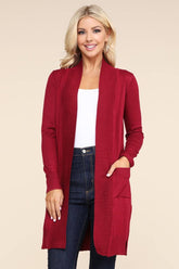 Awocal311_Long Sleeve Open Front Cardigan With Side Pockets