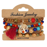 Cwmm10462_Wood Bead Rose Alloy Handmade Bracelet Set