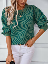 Zebra-Print Pullover Crew Neck Sweater