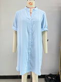 Solid Color Mid-Sleeve Button-Down Shirt Dress