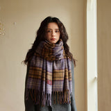 PLAID WOOL SCARF FOR WOMEN COZY WINTER KNIT_CWASC2336