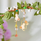 OIL PAINTING CHERRY BLOSSOM RABBIT EARRINGS_CWAJE2422