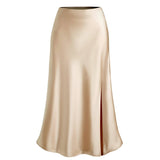SATIN SKIRT HIGH WAIST ELASTIC SLANTED LONG SKIRT_CWBSS0387