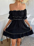 Vacation-Style Ruffle Sleeve Solid Color Dress