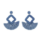 GEOMETRIC DIAMOND SHAPED RICE BEAD TASSEL EARRINGS_CWAJE1043