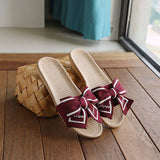 LINEN BOW SLIPPERS WITH SOFT ANTI SLIP SOLE_CWSHF0172