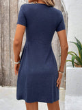 V-Neck, Cinched Waist, Knotted Solid Color Dress