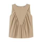 Versatile Solid-Color Pleated Sleeveless Vest