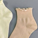 Womens Solid Color Ruffle Ankle Socks_Cwms0127