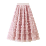 White Tulle Tiered Pleated A-Line Maxi Skirt_Cwbms0369