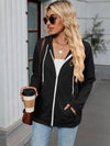 Cwocal00575_Contrast Color Zipper Hooded Pocket Sweatshirt