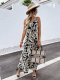 V-Neck Sleeveless Halter Print Boho Long Dress