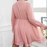FASHION PLUS SIZE RUFFLE HEM PINK DRESS_CWDSD8486