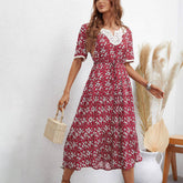 V-Neck Fashion Print Slim-Fit Waistline Dress