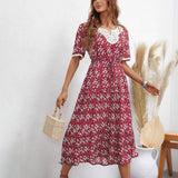 V-Neck Fashion Print Slim-Fit Waistline Dress