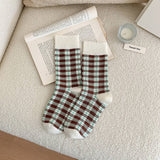 BROWN PUPPY POLKA DOT PLAID SOCKS_CWMS0955