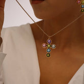 STAINLESS STEEL CROSS NECKLACE EARRINGS SET_CWMM8890