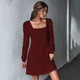 Square Collar Waist A-Line Patchwork Lace Dress