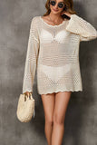 Cwtbll3657_Hollow Knit Cardigan Bell Sleeve Beach Dress