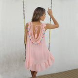 SLEEVELESS FRINGE BEACH SWIMSUIT COVER UP_CWASC2380