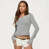 Solid-Color Round-Neck Button-Decorated T-Shirt