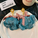 HANDMADE FABRIC FLOWER EARRINGS BOLD SPRING DESIGN_CWMM6180