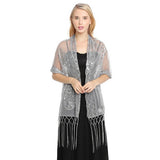 PEACOCK EMBROIDERED SEQUINED TASSEL CAPE_CWASC1077